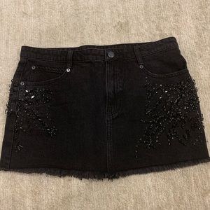 Free People Black Embellished Denim Mini Skirt